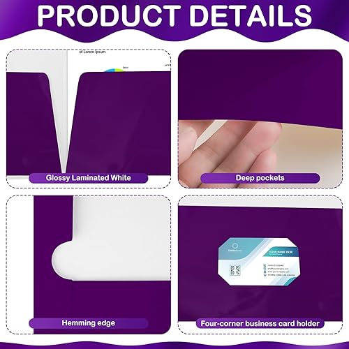 Miniatura 3 de Yeaqee Paquete de 100 carpetas de papel laminado brillante con 2 bolsillos, carpetas de presentación para el primer día de escuela, tamaño carta,