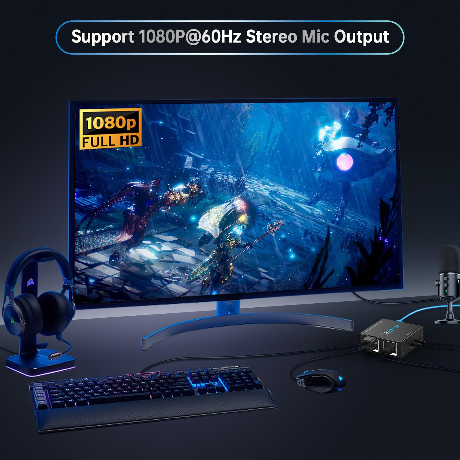 Extension KVM HDMI USB vers RJ45 via Cat5e/6/7 1080P@60Hz jusqu'à 150ft/50M, HDMI via Ethernet Émetteur Récepteur prend en charge clavier, souris, 2 ports USB2.0, hub POE stéréo audio et microphone