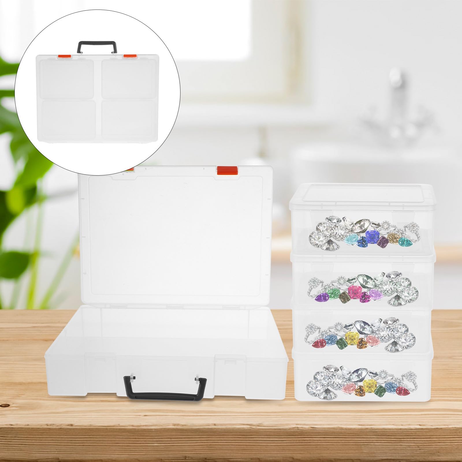 Multifunktionaler Tragbarer Fotokoffer aus Kunststoff mit 4 Transparenten Aufbewahrungsboxen für Fotos und Karten im Haushalt