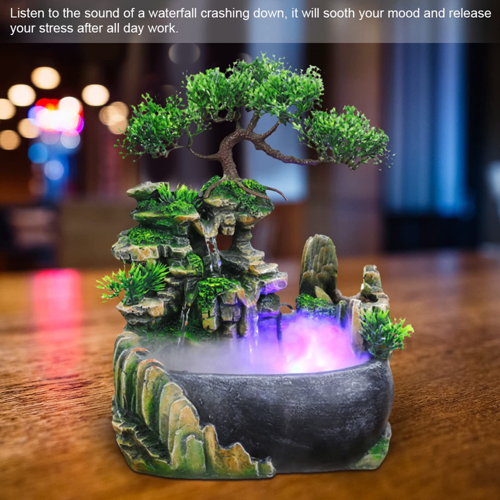 Indoor Tabletop Fountains, Atomizing Desktop Fountain Waterfall Humidifier Desktop Fountain for Office Home Desk Decoration