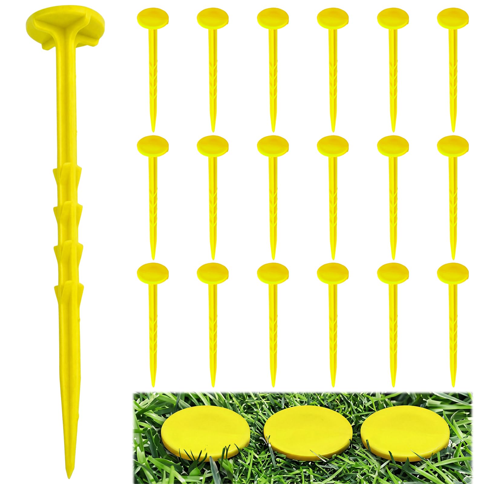 Nuanchu Lot de 20 piquets à profil bas de 20,3 cm - Haute visibilité - Pour patio, bordures de pelouse, jardins, pavés paysagers, bâches en tissu (jaune, 20,3 x 3,8 cm)