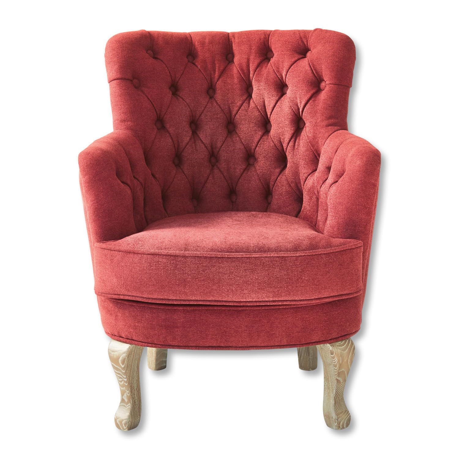 Loberon Calgary Poltrona - Raffinata impuntura Chesterfield e bordini - Graziose Gambe in Legno di Frassino con Finitura Anticata, Rosso