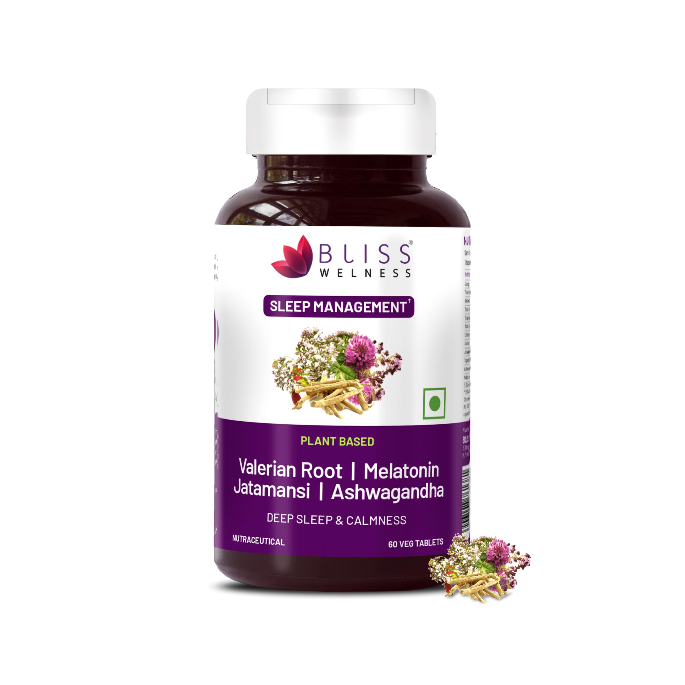 Sleep Management Valerian Root Melatonin 5 mg Jatamansi Ashwagandha | For Good Sleep Cycle | Stress & Anxiety Relief Health Supplement - 60 Veg Tablets