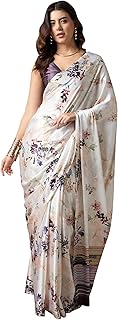 AKHILAM Women's Multicolor Satin Silk Floral Printed Saree With Unstitched Blouse (SATIN1403_RJ11_Parent) Price In India