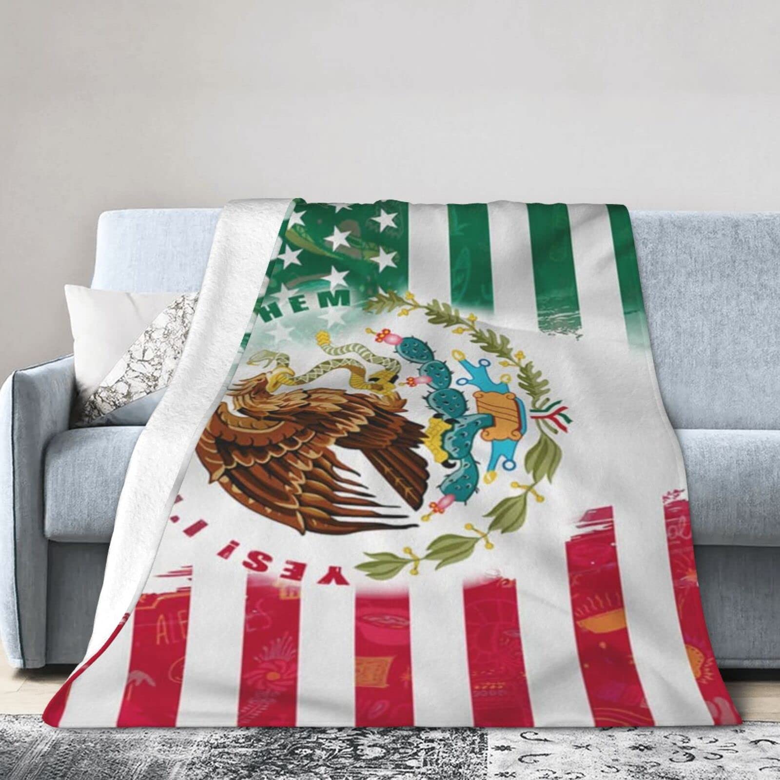 Lsjuee Christmas Flannel Fleece Blanket 50"X40" Mexican American Proud Both of Them Green Sofa Throw Blanket Funny Ultra-Soft Travel Winter Blankets for Adult Keep Warm