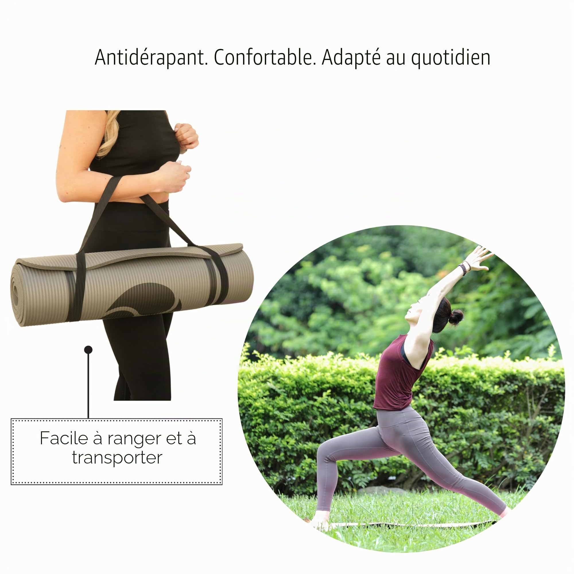 Tapis de yoga antidérapant – Tapis de fitness en TPE pour yoga, Pilates et entraînement à domicile – Tapis d’entraînement protecteur pour les articulations avec lignes d’alignement, 182×63 cm