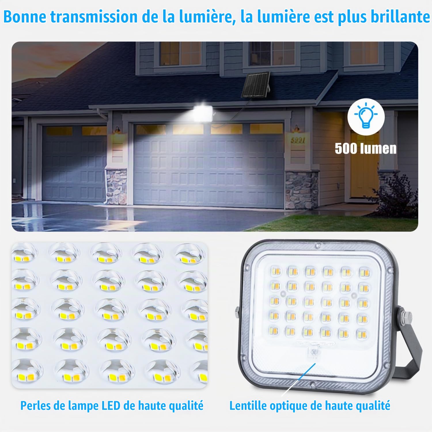 Aigostar - Projecteur Solaire LED d’extérieur avec Grande Panneau Solaire, 2 pièces,Dimmable 3000/4000/6500K,4000mAH,Batterie de Grande Capacité,IP66,Lampe Solaire pour Jardin,Porte,2M Câble.