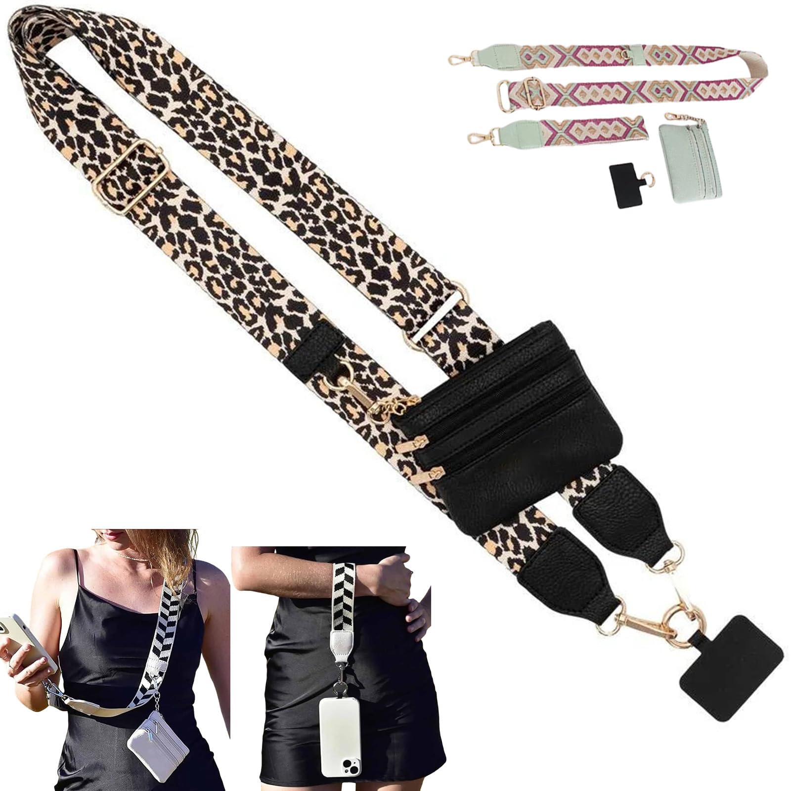 ZAGEVIVIN Phone Strap with Zippered Pouch,3 In 1 Clip and Go Strap for Phone with Wallet Crossbody, Cross Body Phone String with Zipper Wallet Pouch, Adjustable Phone Strap Crossbody(C-1Pcs)