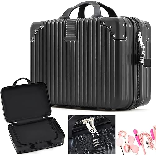 Amylove Adult Game Toy Storage Organizer Case with Lock for Women and Men Lock Box Toy Organizer Travel Bag Game Toys Storage Bags Locking Storage Box Travel Bag for Toys, 12.6 x 9.8 x 6.7 in (Black)