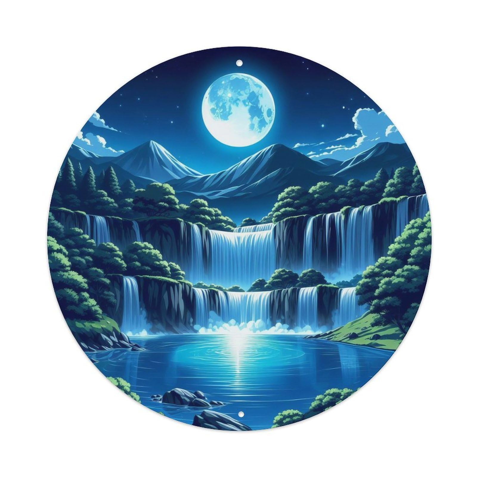 Waterfall Moonlit Forest Wonders Metal Tin Sign