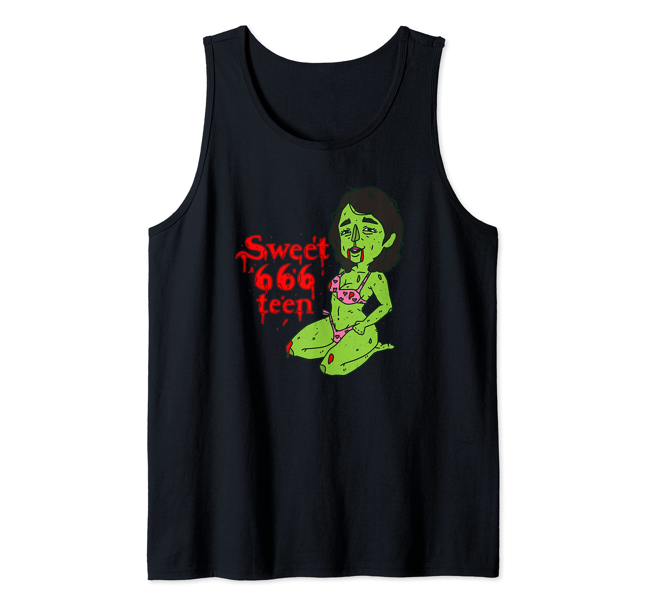 Sweet 666 Teen Occult Satan Vampire Witch Death Vintage Tank Top, Black