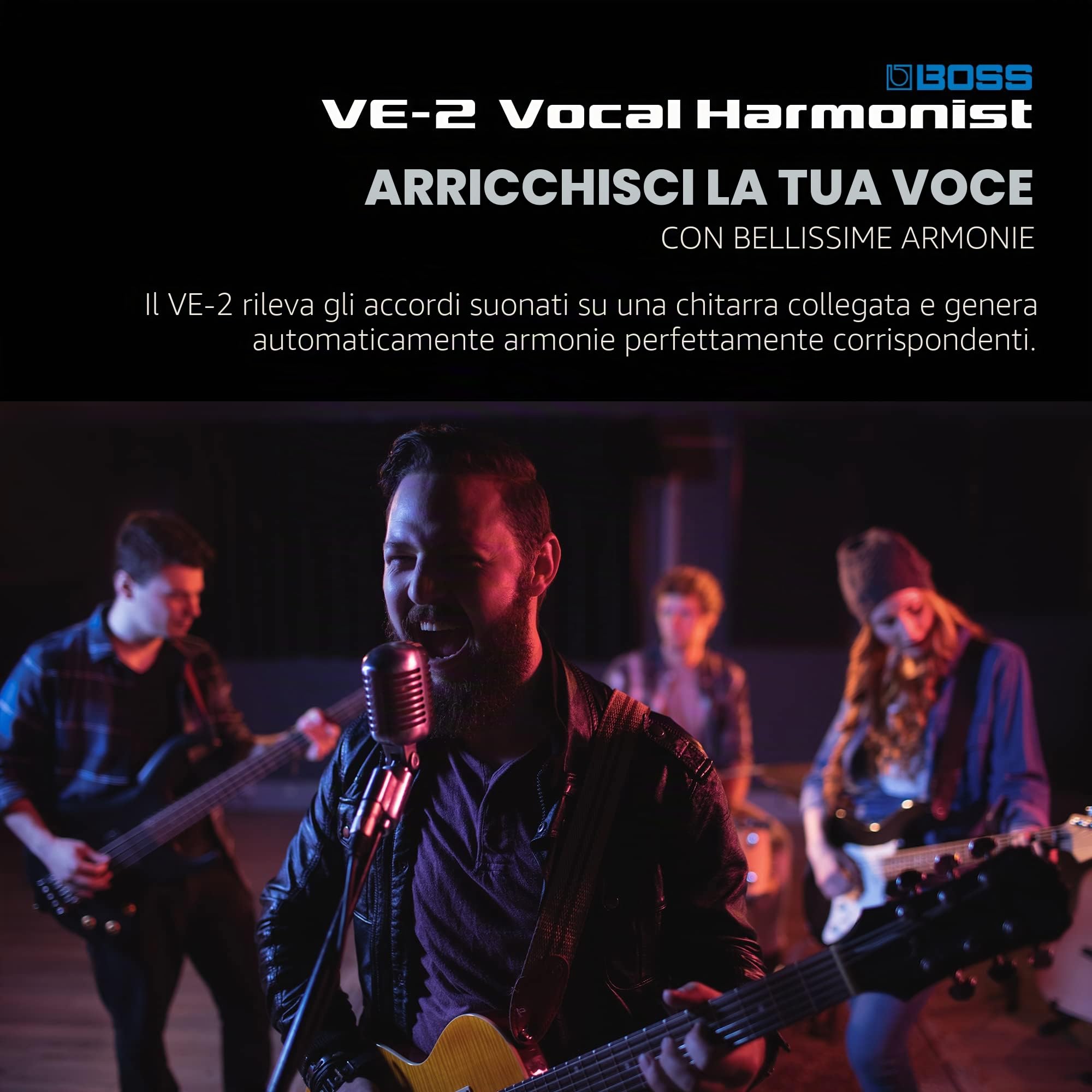 BOSS VE-2 Pedale Eco per la Voce, per i Chitarristi che Cantano | Armonie Vocali ed Effetti in Tempo Reale | Create Armonie con la Selezione Manuale della Tonalità