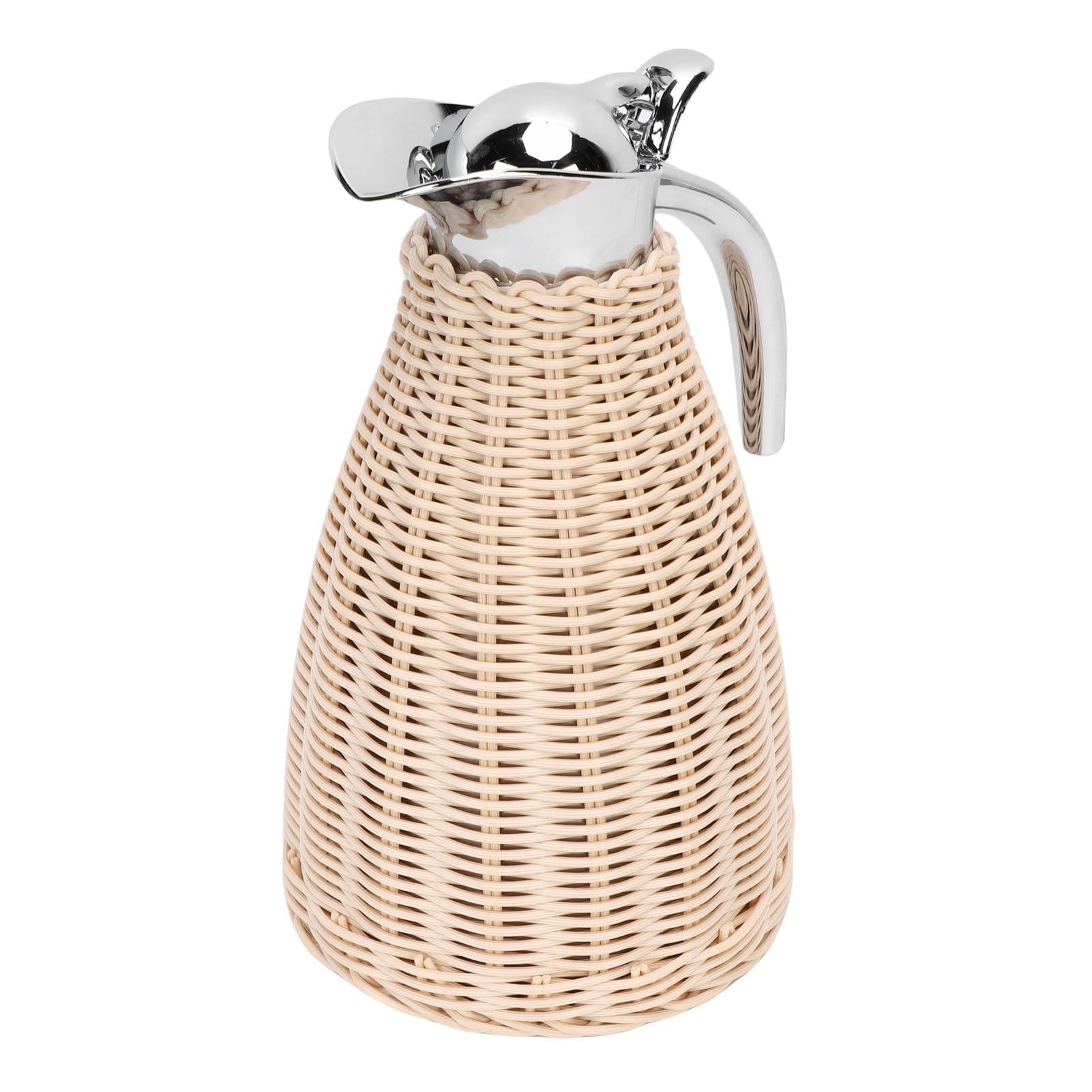 Ausla Carafe à café Thermique en Acier Inoxydable, Corps en Rotin tissé à la Main, Pichet Isotherme de 1,5 L pour Boissons Chaudes et Froides (Beige)