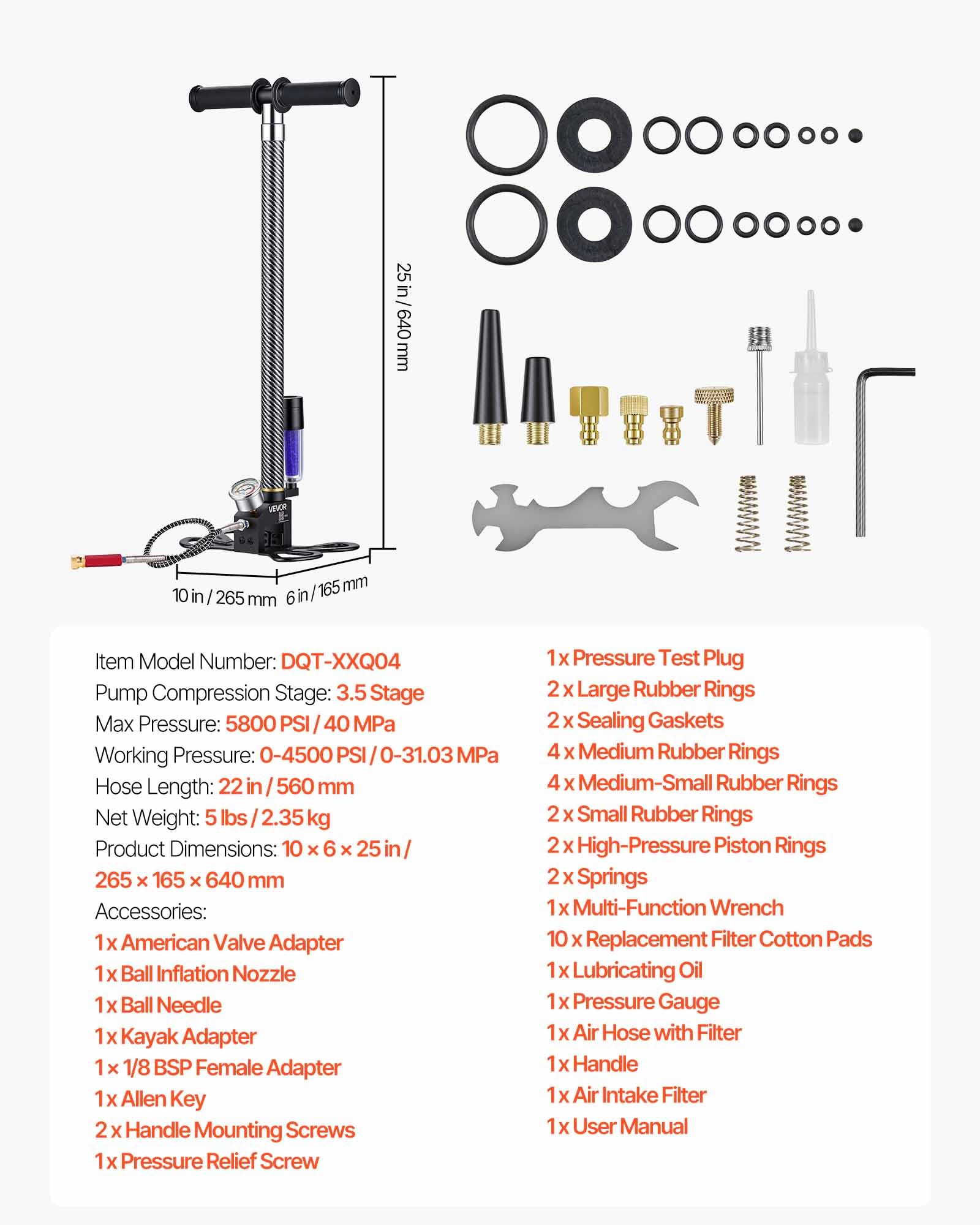 VEVOR PCP-Handpumpe 3,5-stufig, Hochdruckpumpe 31,03 MPa, Standpumpe mit Öl-Wasser-Filter, Manometer und Edelstahlgehäuse, für Luftgewehre, Paintball, Reifenbefüllung und Schlauchboote