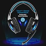SADES SA902 Stereo Gaming Headset 7.1 USB Surround Sound PC Headsets Over-Ear Gaming Headphones with Microphone LED Light Black Blue