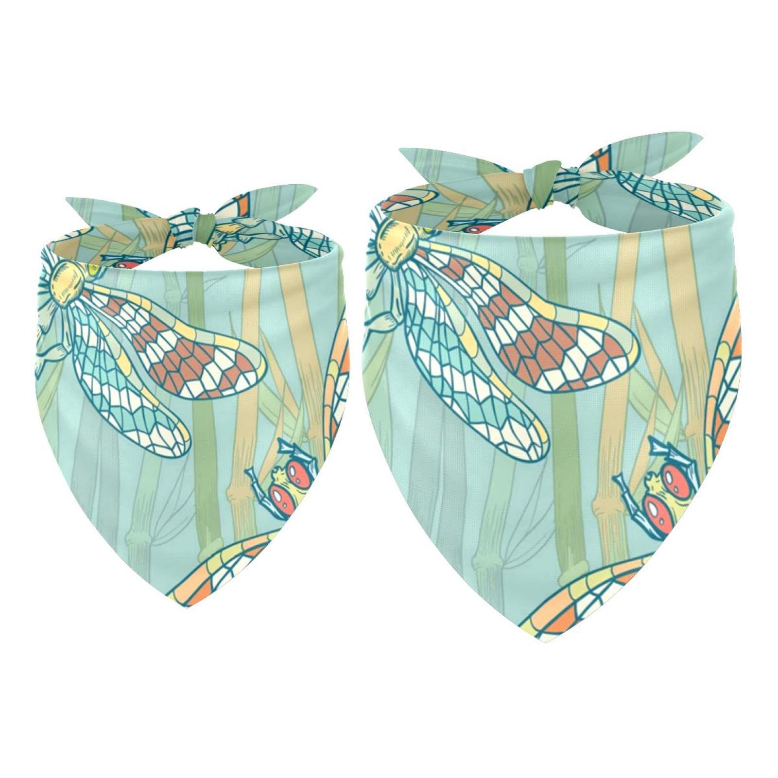 2pcs Pack Dog Bandanas Dragonfly on the Water Plant Triangle Scarf for Small Medium Large Dogs and Cats Pet Kerchief Triangle Scarfs Bibs