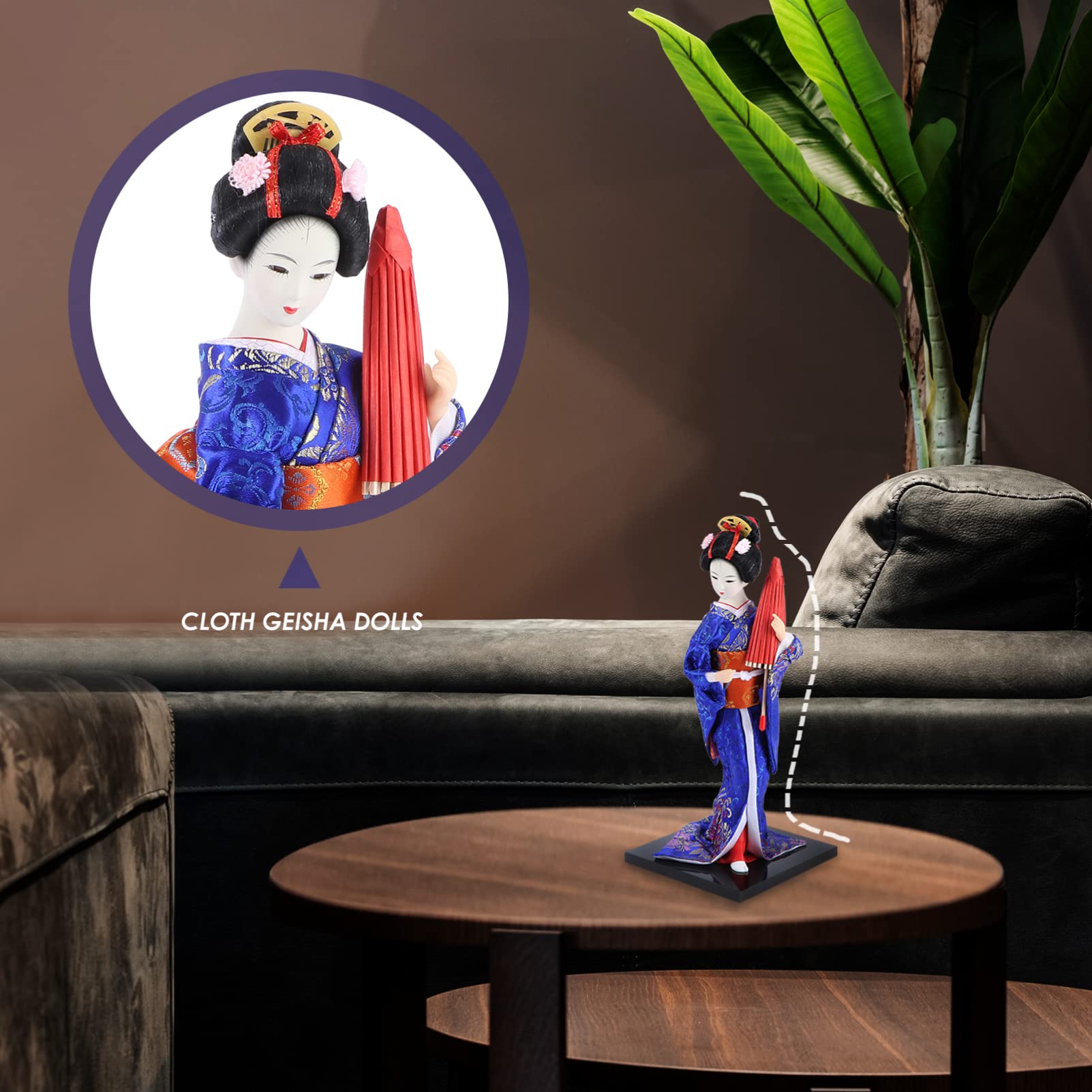 Homoyoyo 11.8Inch Japanese Geisha Kimono Doll,Geisha Figurine Traditional Doll Ornament for Home Office Bar Fairy Garden Decoration - Image 2