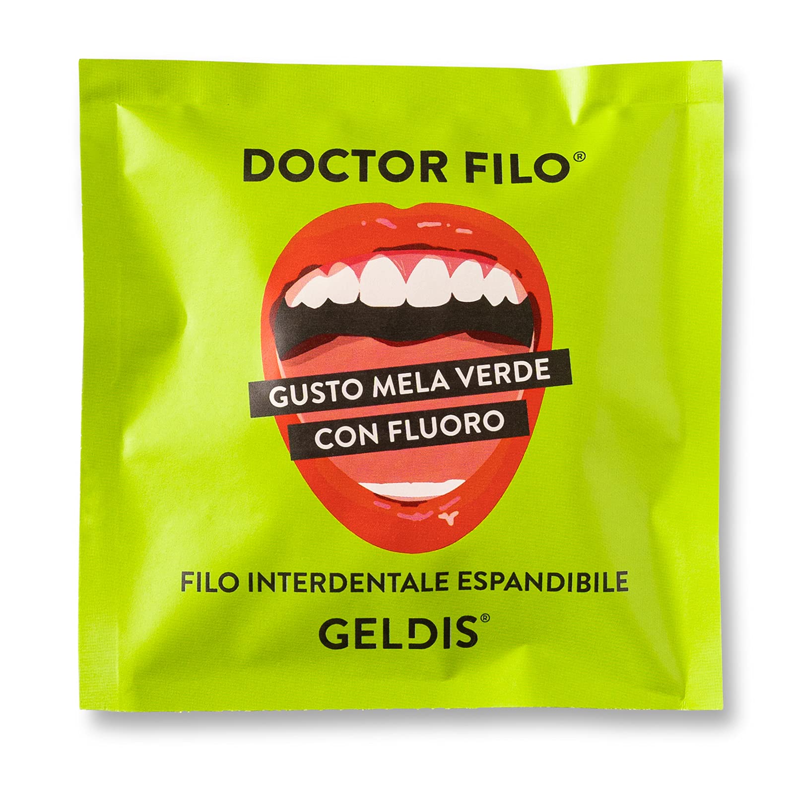 Geldis® Dental Floss Doctor Filo® Waxed Green Apple, with Fluorine, Gentle on Sensitive Gums, 100% Vegetable, 30 mt