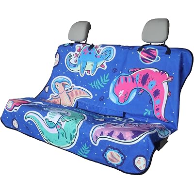 Back Seat Cover for Car Trucks Van SUV,Waterproof Rear Bench Towel Seat Covers for Dogs and Kids,Automotive Backseat Protector (Cartoon Dinosaur)