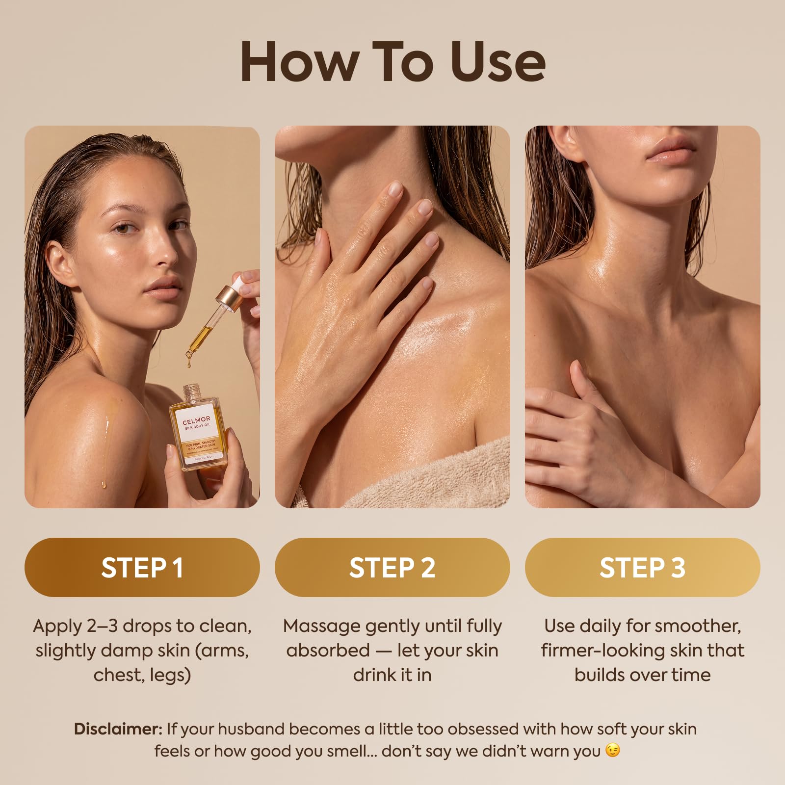 CELMOR Silk Body Oil with Bakuchiol for Firming and Moisturizing