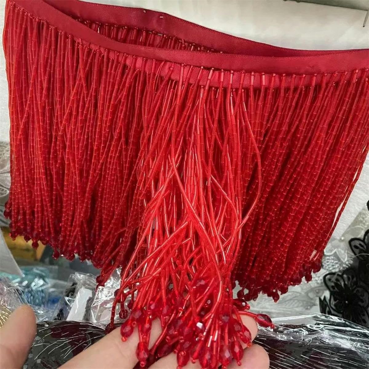 5 metri di larghezza15 cm pesante Vetro color oro Seme di perline Lampada con frange Costume Trim Artigianato-rosa caldo