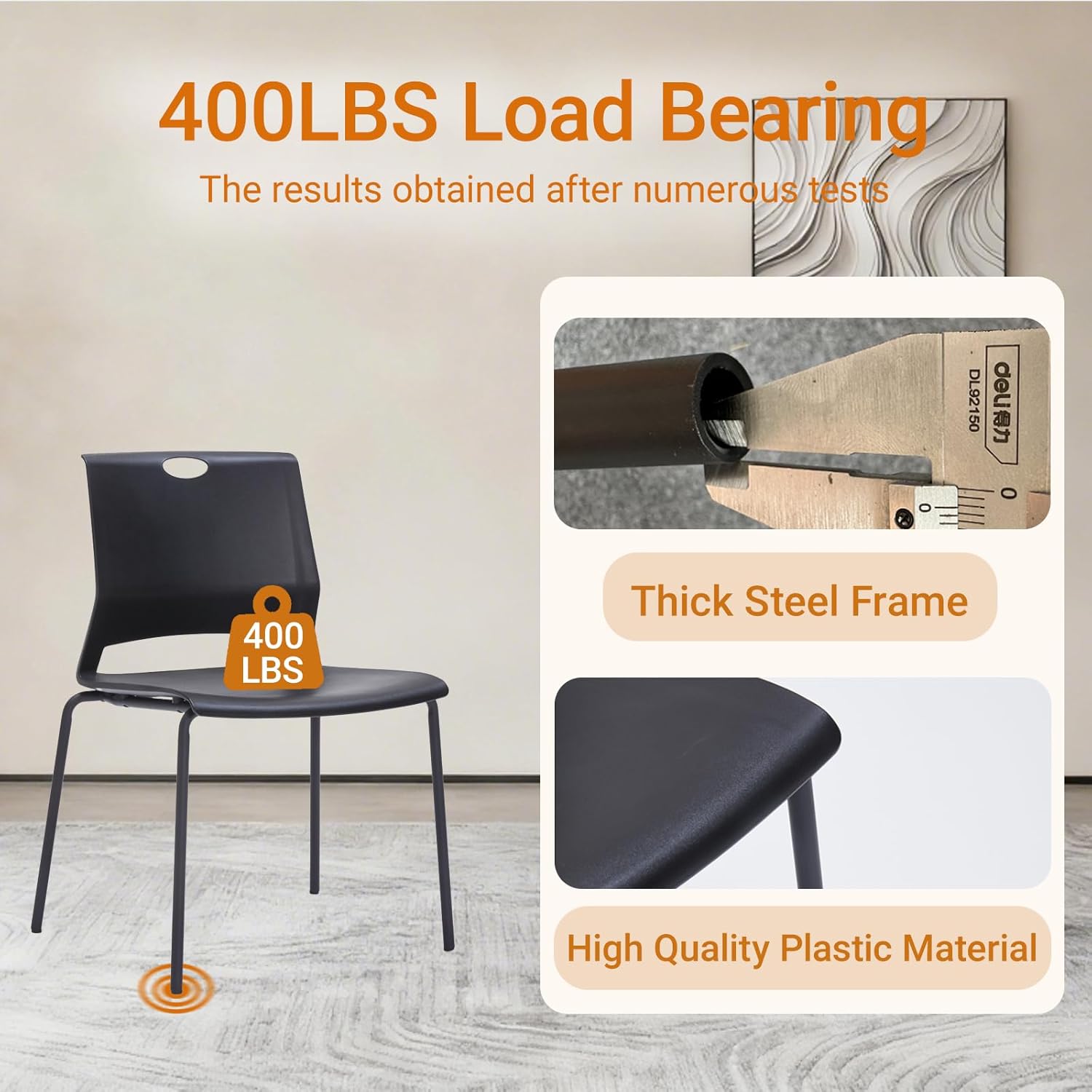 Sidanli Black Stacking Chairs Set of 4, Plastic Stackable Chair for Office Conference Waiting Break Room