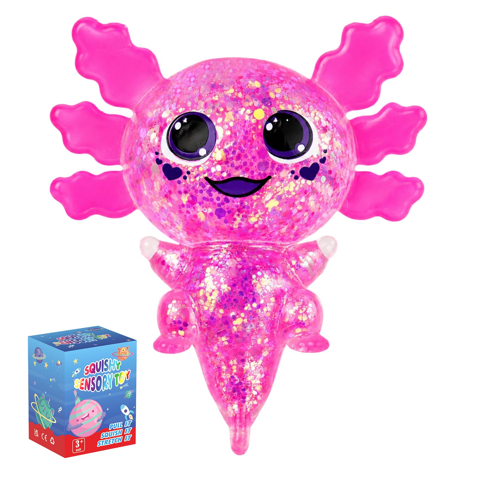 Axolotl Squishy Stress Relief Toy, Cute Malt Sugar Axolotl Fidget Toy for Kids Youth Adult, Soft Squeeze Sensory Toy for Kids and Adults, Handheld Stress Ball for Anxiety and Focus (pink)