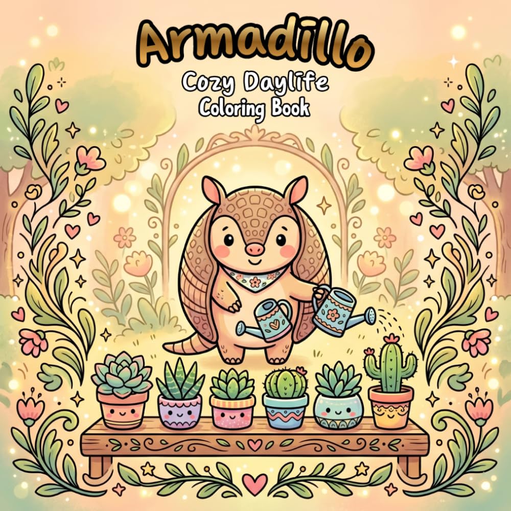 Armadillo Cozy Daylife: Coloring Book With 50 Easy To Color Pages Featuring Adorable Animals And Tropical Vibes. Perfect Coloring Book For Kids And Adults