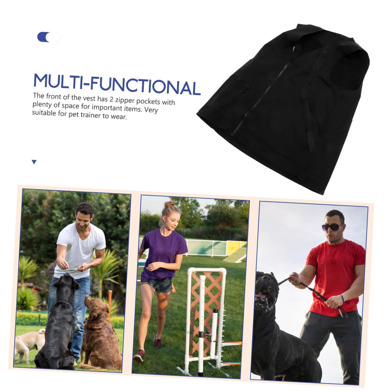 Gilet de Dresseur pour Chien Noir Polyester Mesh, 2 Compartiments Zippés