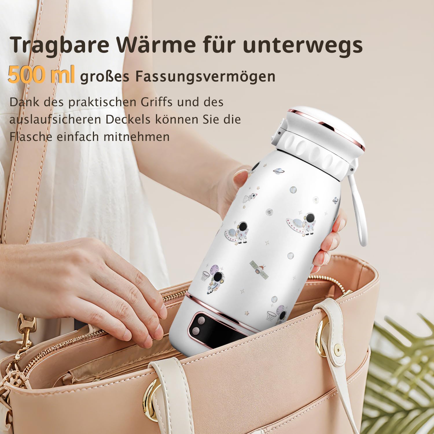 Tragbarer Flaschenwärmer Baby Unterwegs, Baby Erstausstattung Neugeborene | 500ml, 2 Min Aufheizzeit, 18000 mAh, 2H Ricarica rapida, Lang anhaltende Wärmespeicherung 24h, Reise Wasserkocher