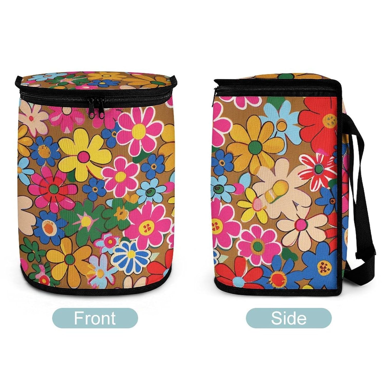 Hanging Car Trash Bag Protable Trash Can Bright Flower Style Waterproof Garbage Bin for Car