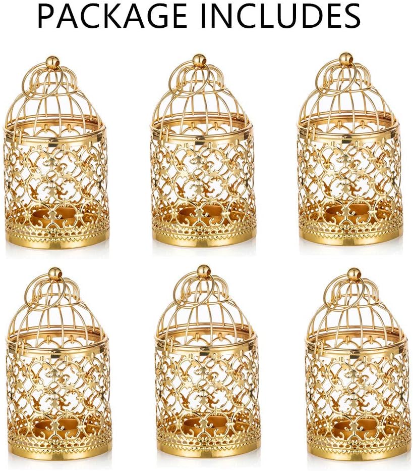 NUPTIO 6 Pcs Small Metal Tealight Hanging Birdcage Lantern, Vintage Decorative Centerpieces of Wedding, Party, Gold : Home & Kitchen