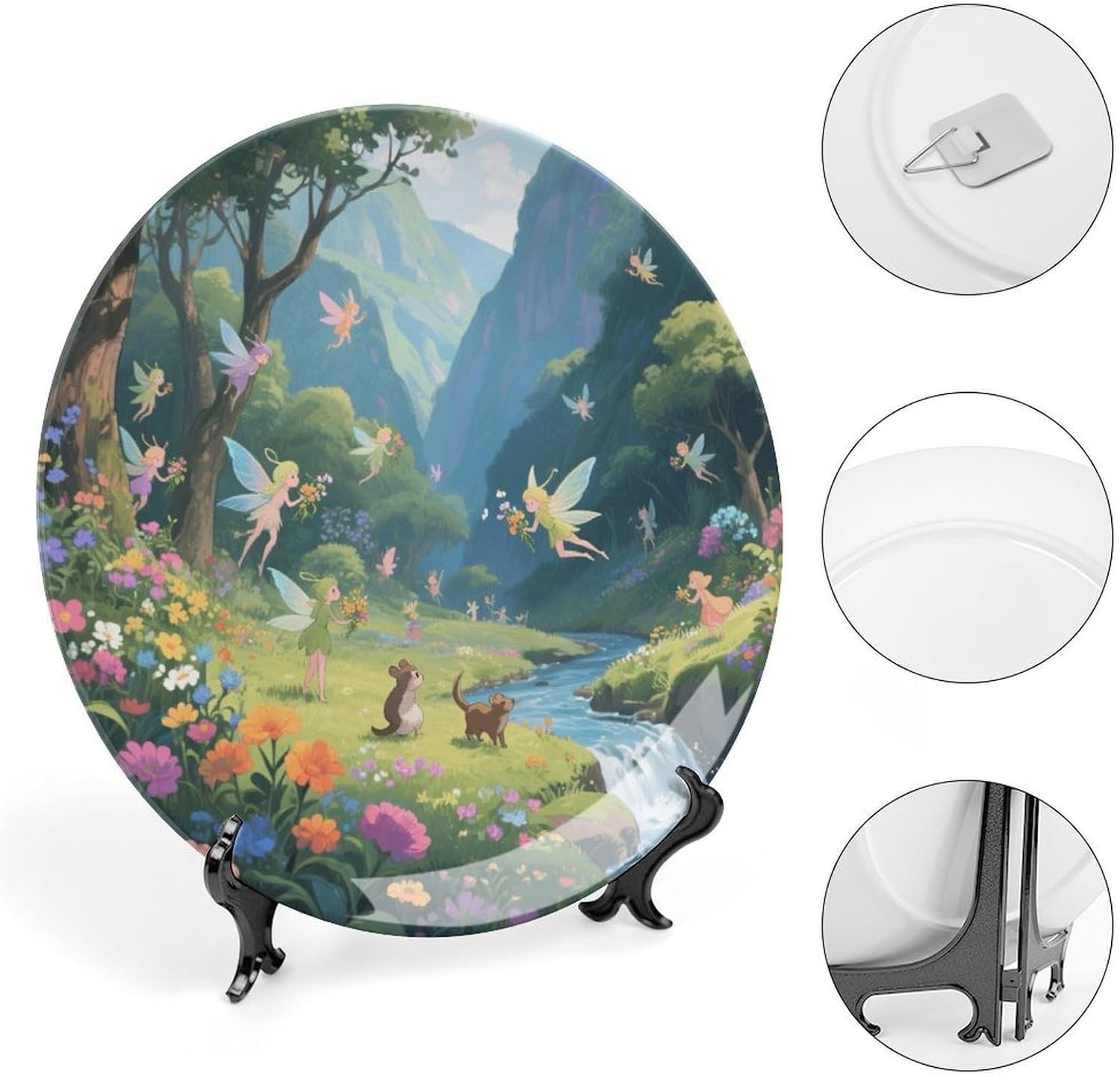 Bone China Decorative Plates Elf Valley Ceramic Decorative Plate Wall Decor with Display Stand Ceramic Ornaments for Wall Hanging Decoration