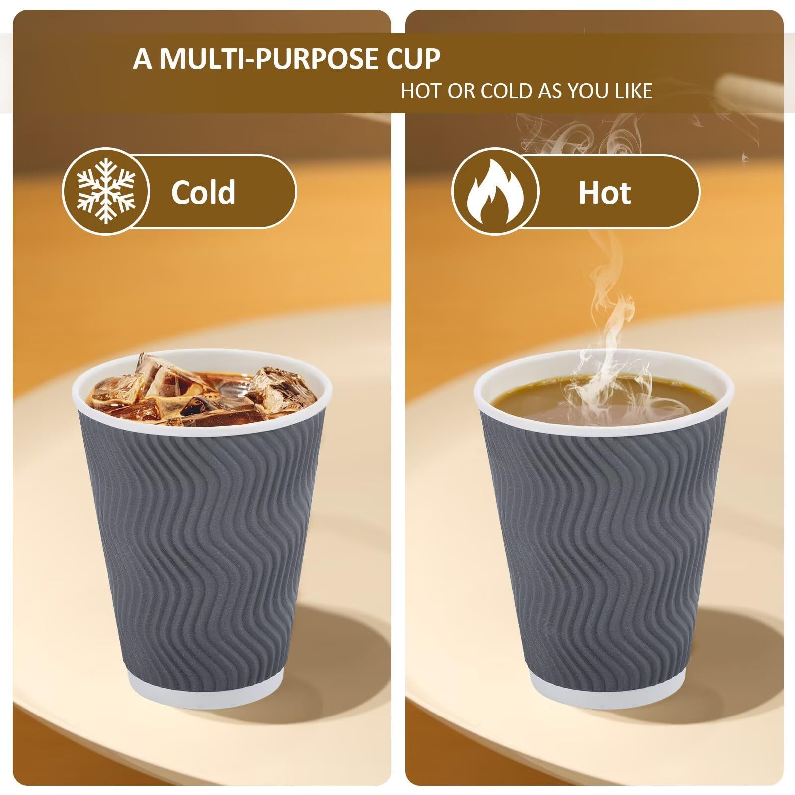 Clawsoff 100 Pack 12 oz Coffee Cups with Lids Disposable Paper Cups Gray — Amazon image 6