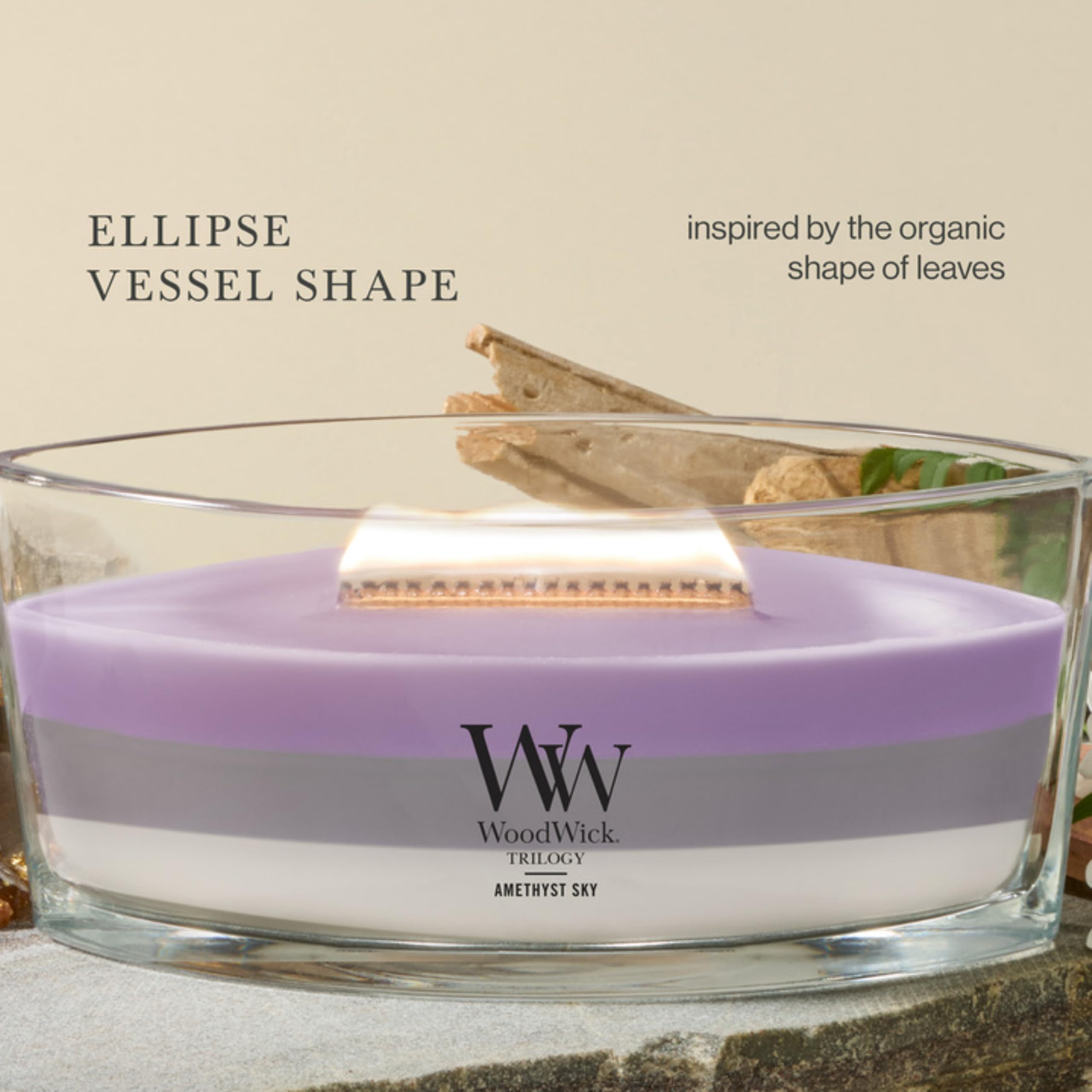 Woodwick Ellipse Duftkerze, Amethyst Sky Trilogie, 473 ml, bis zu 50 Stunden Brenndauer
