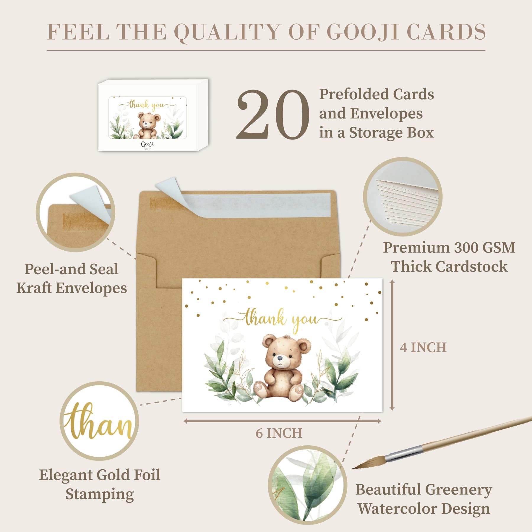 Gooji Lot De 20 Cartes De Remerciement Avec Enveloppes Autocollantes