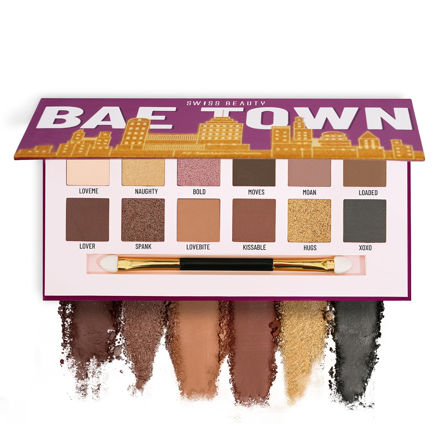 Bae Town Eyeshadow Palette with 12 highly pigmented shades | Mix of Mattes, Metallics and Shimmers | Comes with Eye Brush| Shade - Crush Me, 14gm