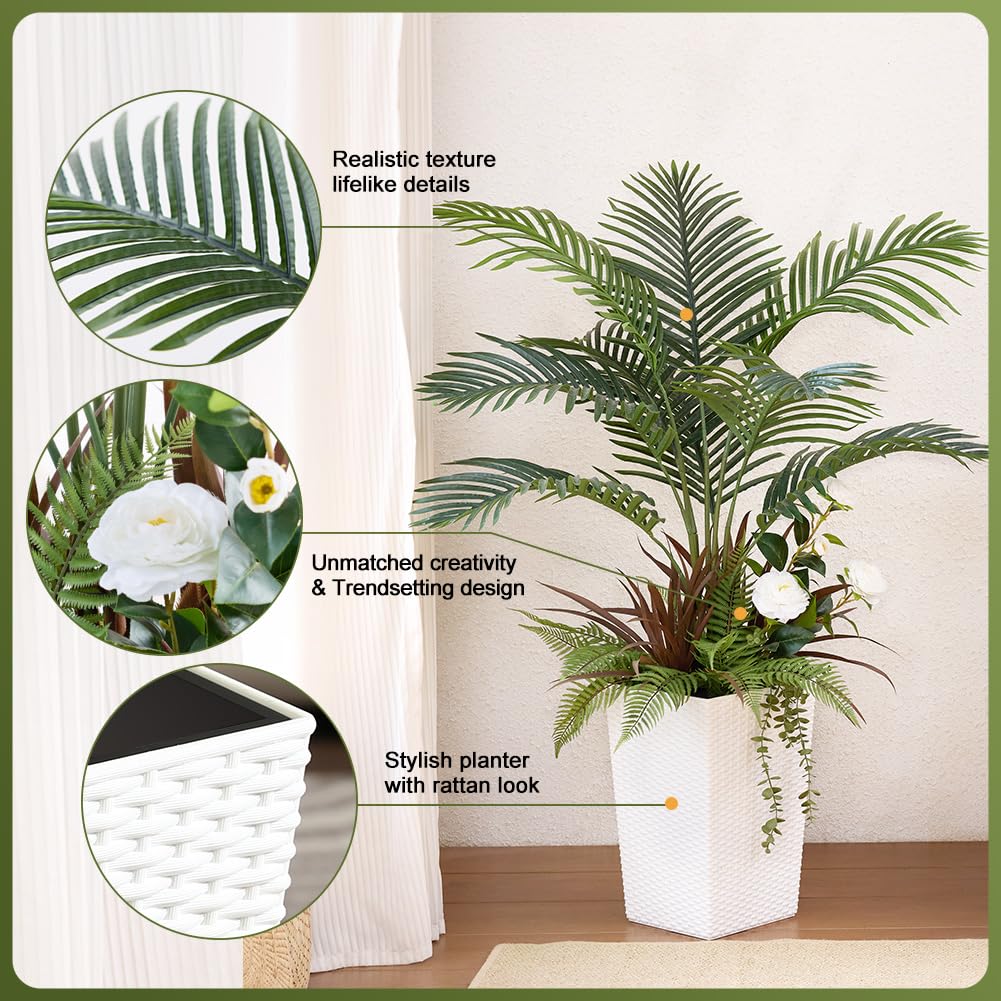 Duscdesp Set van 2 kunstplanten indoor decoratieve hoge palmboom nepplanten voor binnen kantoor thuis (kunstmatige gele palm 2 stuks