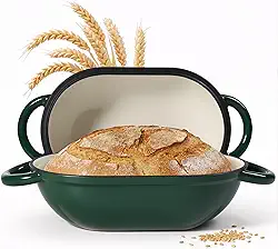 Forno holandês oval de 5 litros para assar pão, forno de ferro fundido esmaltado para fermento, forma de pão de fermento com tampa, forma de pão antiaderente resistente para assar pão caseiro, verde
