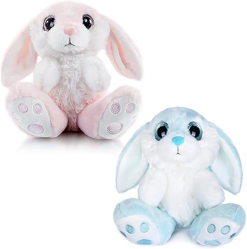 My OLi Conejo de Pascua de 7 pulgadas paquete de 2 unidades de peluche de conejo de peluche con orejas disquete para niños bebés niñas rosa y azul