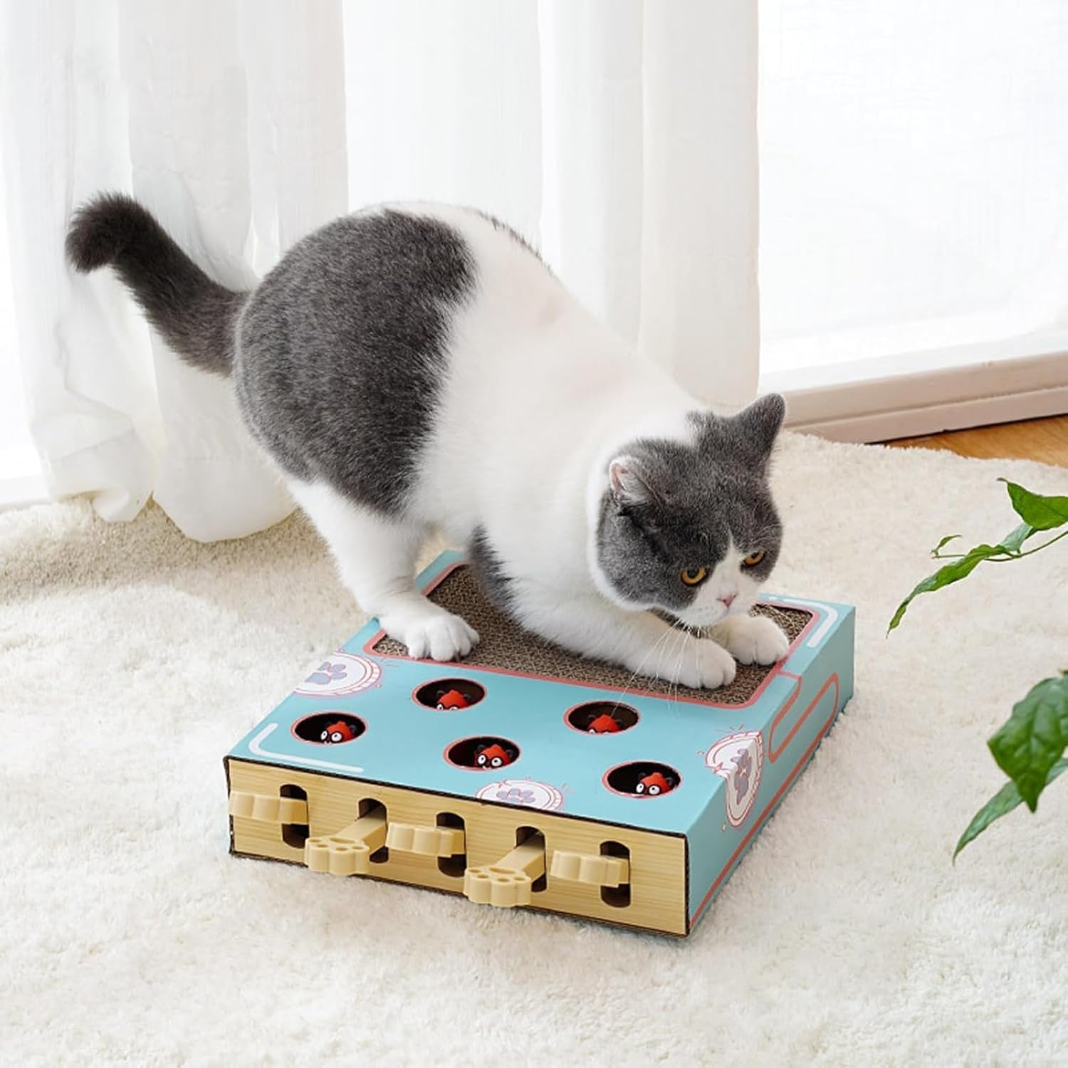 Giocattolo per Gatti Miaofairy, Giocattolo per Gatti Miaofairy in Legno, Miaofairy Whack-A-Mole, Tiragraffi E Giocattolo 3 in 1, Giocattoli per Gatti da Interno