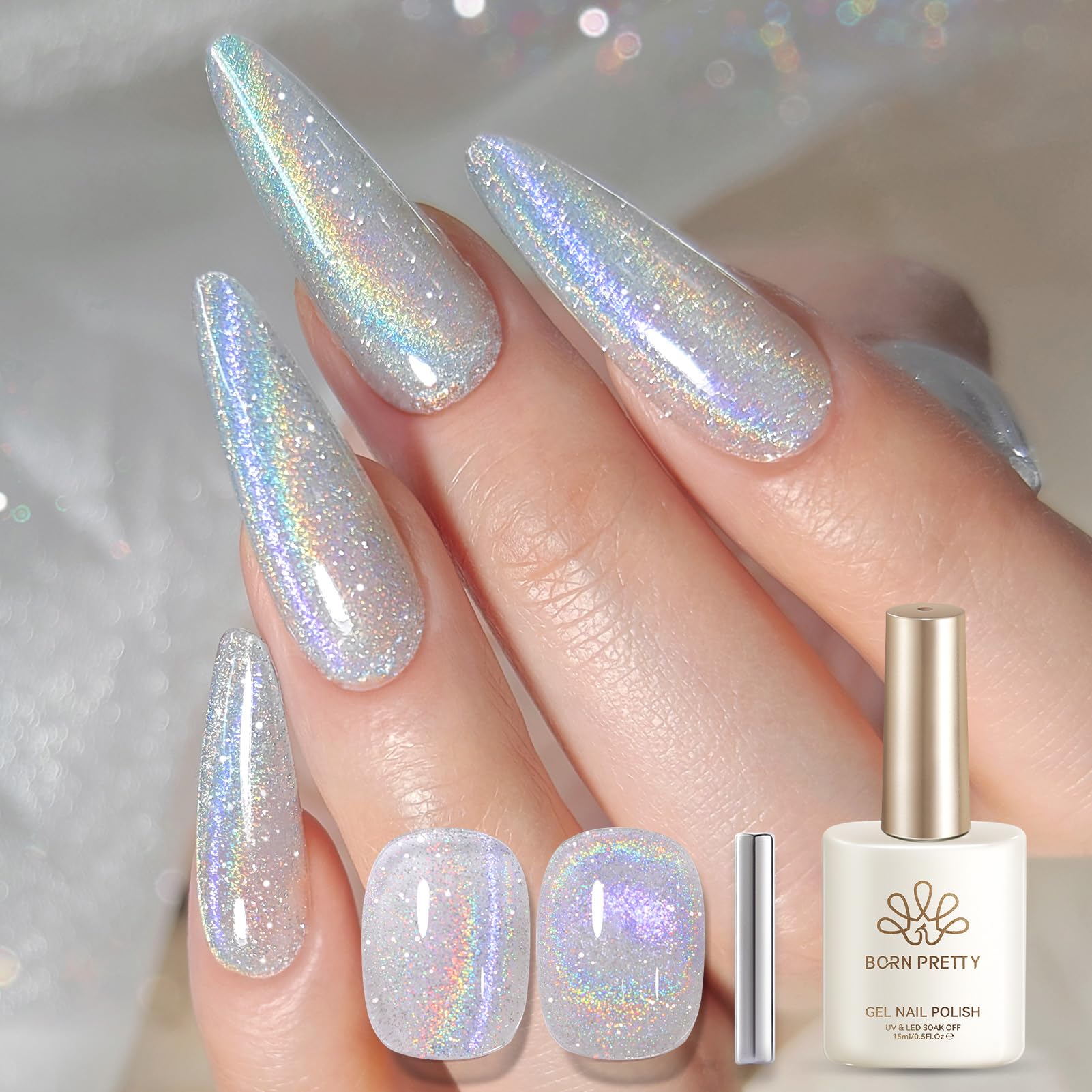 BORN PRETTY U V Nagellack Cat Magnetic Eye Iridiszierender 15ML Diamant-Effekt‌ Gel Nagellack mit Magnet Soak-Off U V Gel für Anfänger DIY Nail Art Maniküre Salon