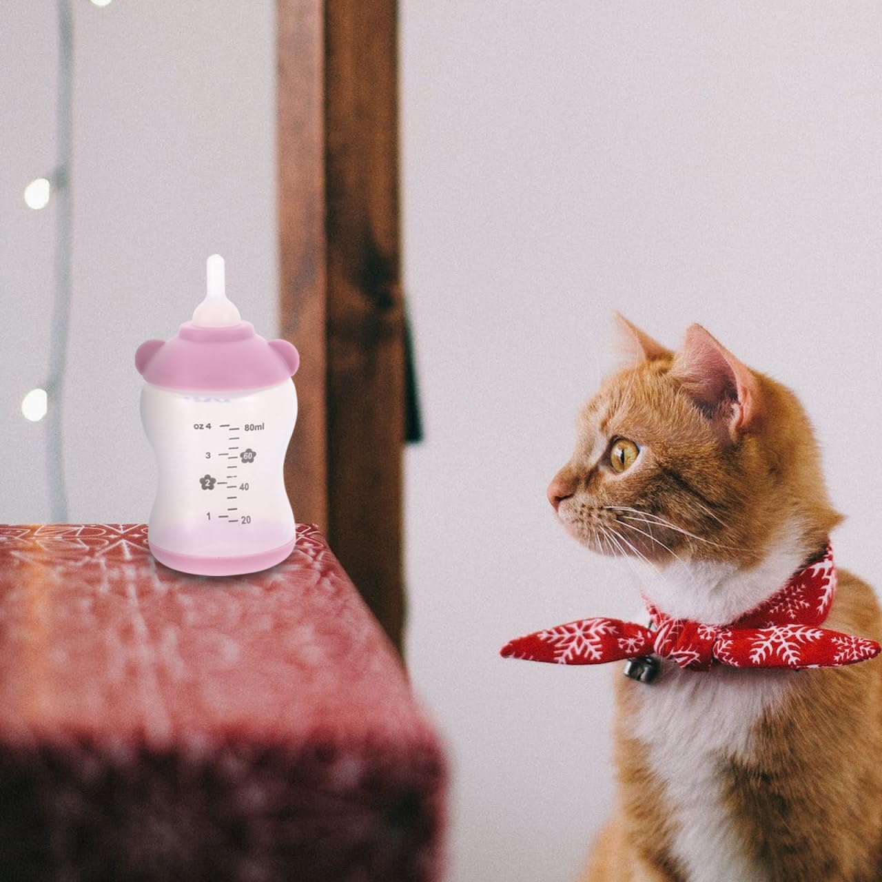 Pet Kitten Nursing Feeding Bottle Set 80ml Pink PP Silicone Newborn | Suitable for Rabbits, Break-Resistant Build, Easy to Carry, Random Logo, Accessories, Pet Supplies