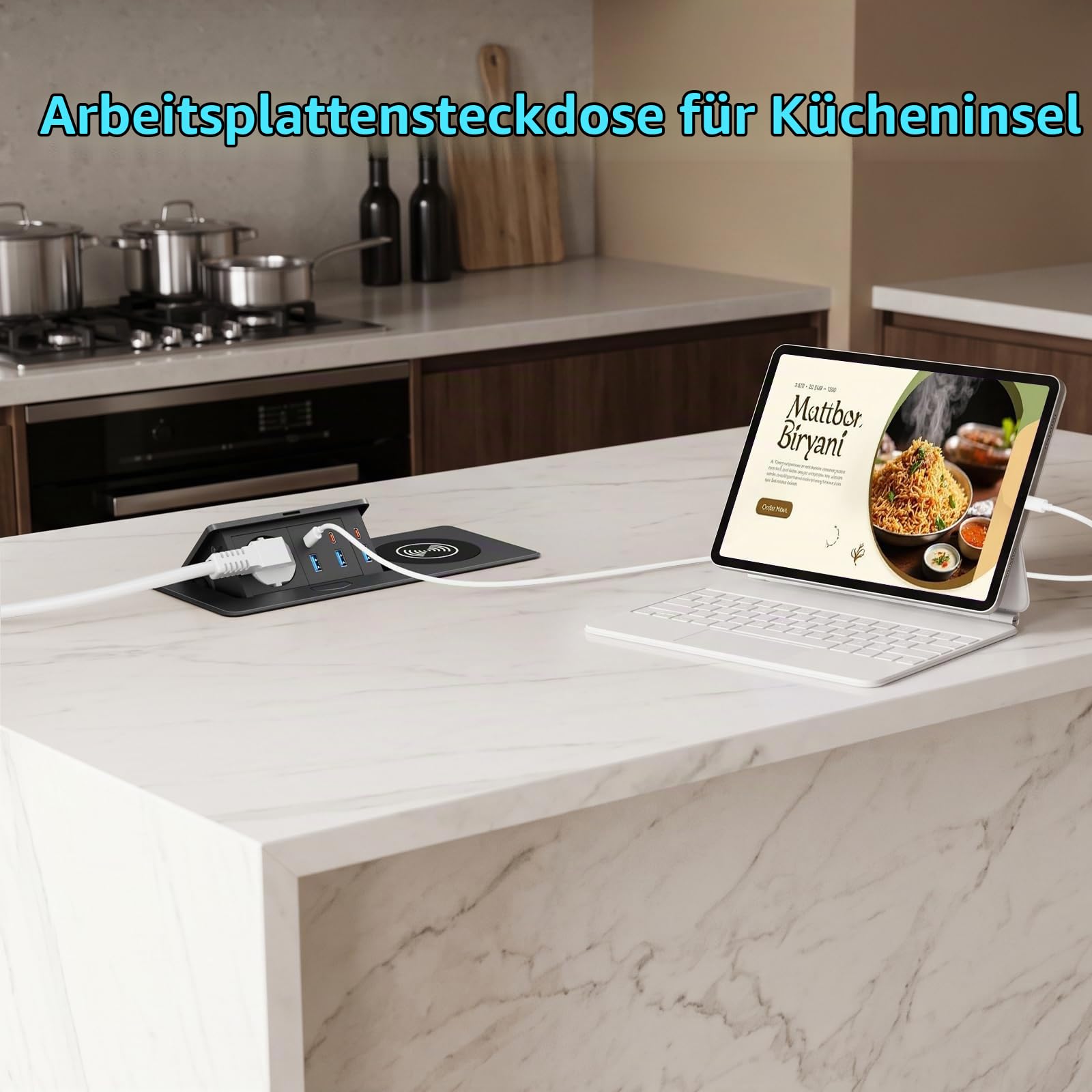 Alpheus Versenkbare Einbausteckdose mit kabellosem Laden 15W, USB-C1 PD 30W