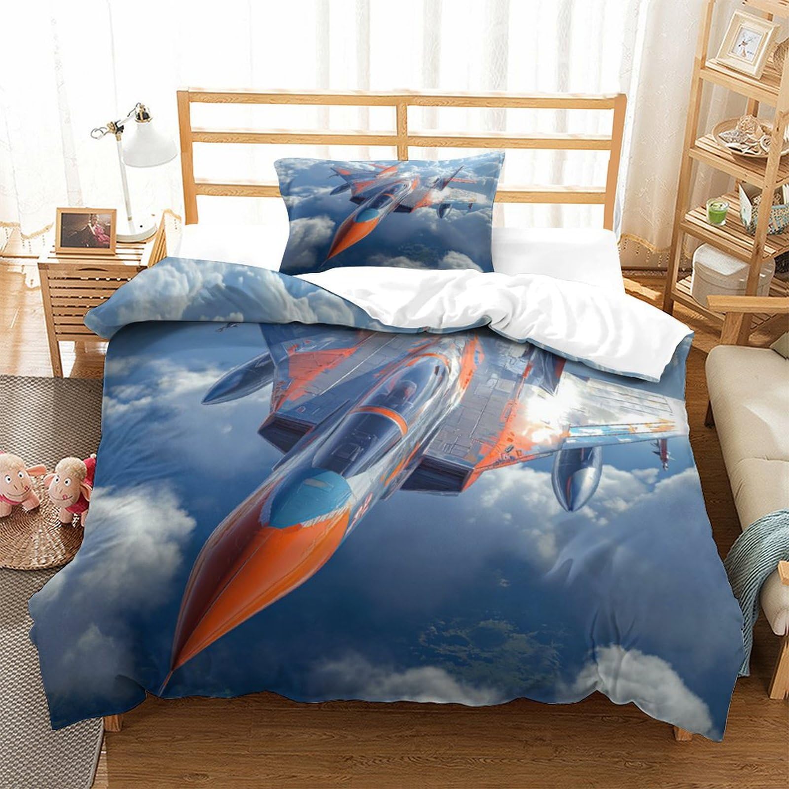 P1s9u7w5y Aircraft-1 3D Printed Aircraft Design Duvet Cover Set 3Pcs Microfiber Plane Bedding Set Single（135X200cm）