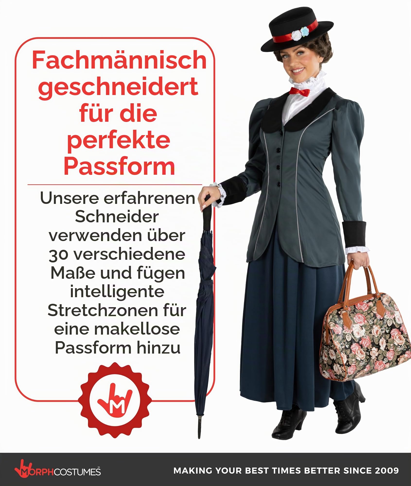 Morph Englisches Nanny Kostüm Damen, Kostüm Nanny, Film Charaktere Kostüm Damen, Karneval Kostüm Damen