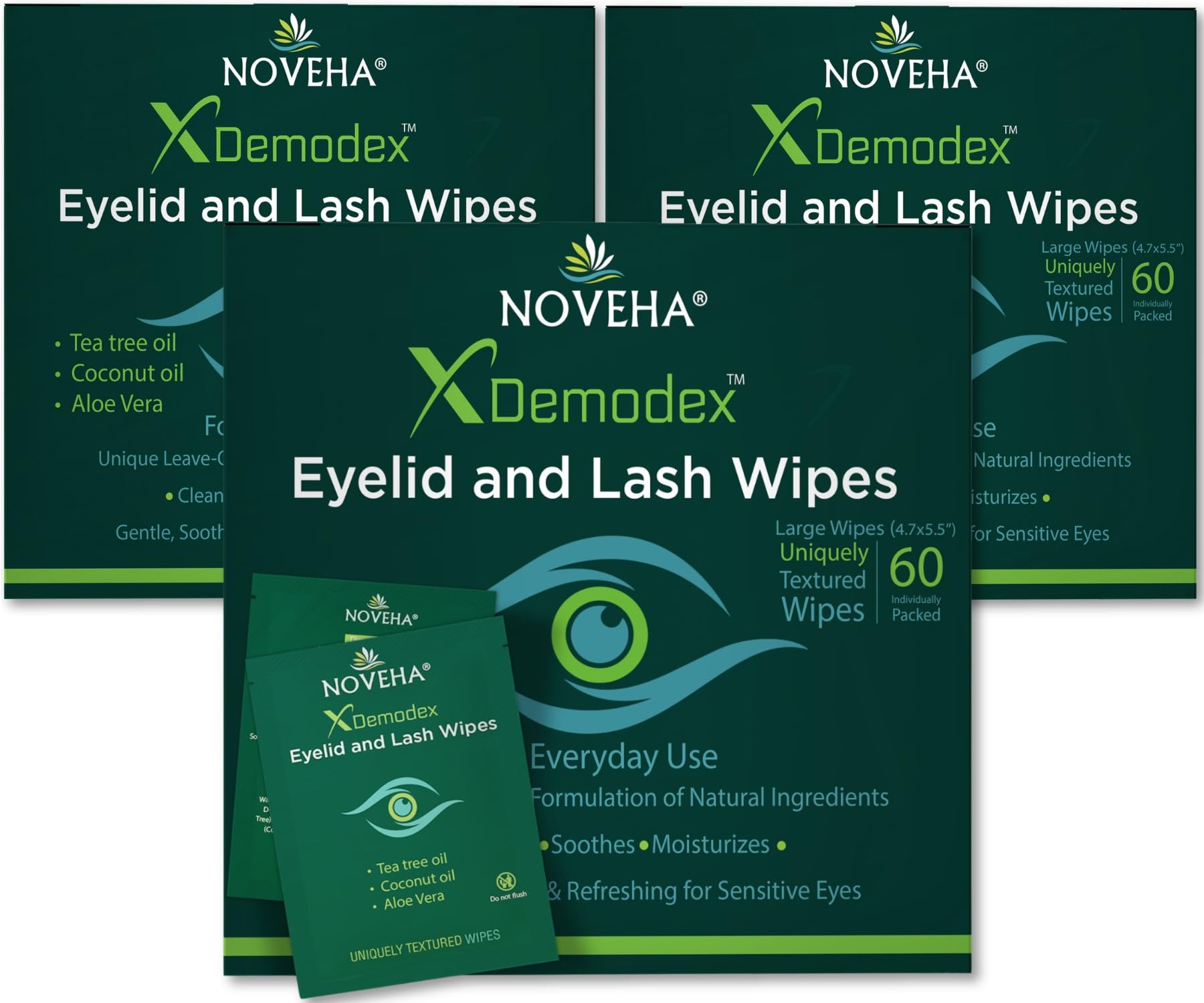 NOVEHA - Toallitas de limpieza Demodex para párpados y pestañas | 60 toallitas de limpieza extra fuertes envueltas individualmente