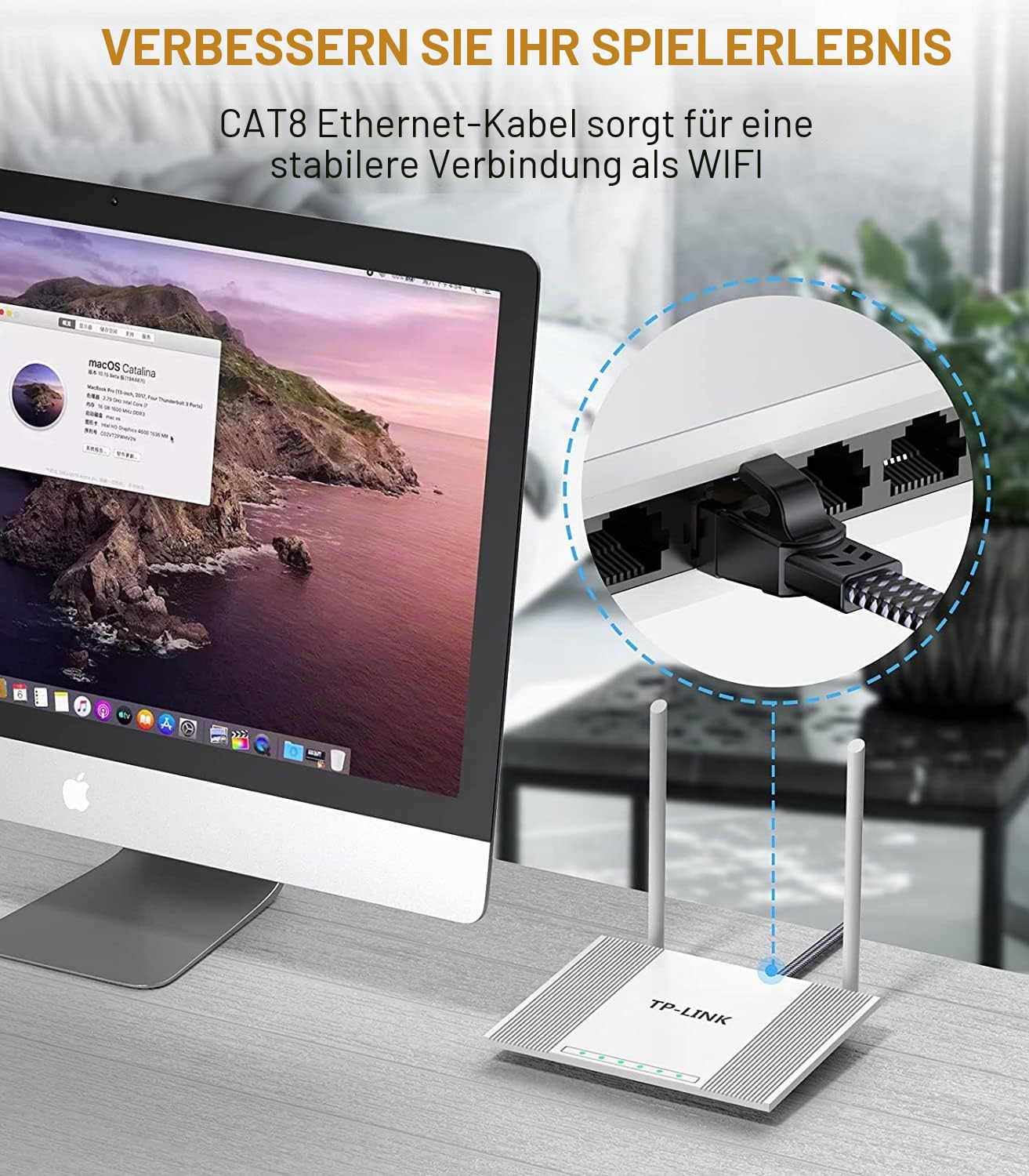 SWECENT Lan Kabel Cat 8 25M, Hochgeschwindigkeits Ethernet Kabel 40Gbps 2000MHz Netzwerkkabel,Internet Kabel Gigabit Patchkabel mit Vergoldetem RJ45-Stecker Geflochtener für PS5/4,Router,Modem,Laptop