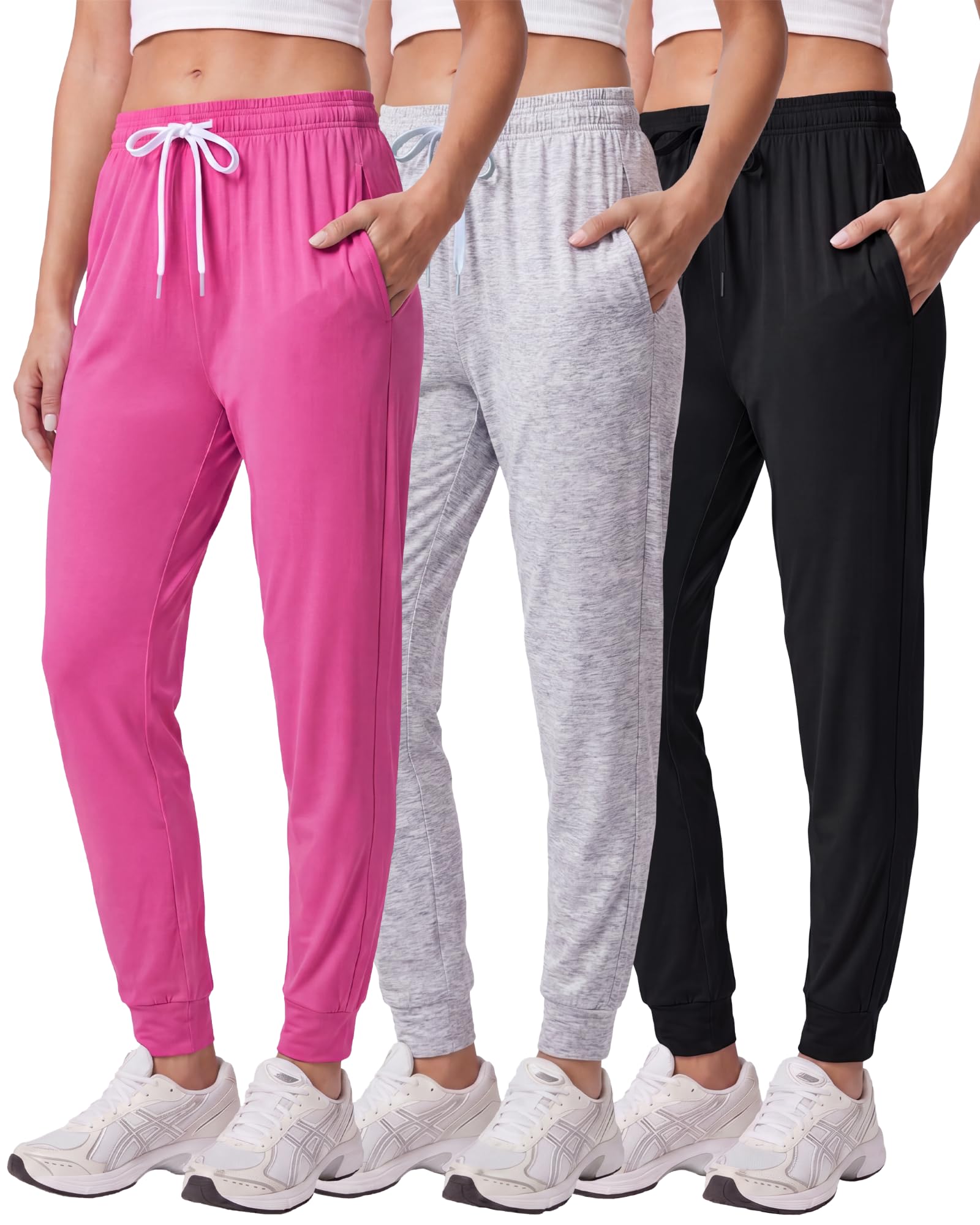 Real Essentials Sportliche Jogginghose für Damen, Dry-Fit, mit Kordelzug (erhältlich in Übergröße), 3er-Pack