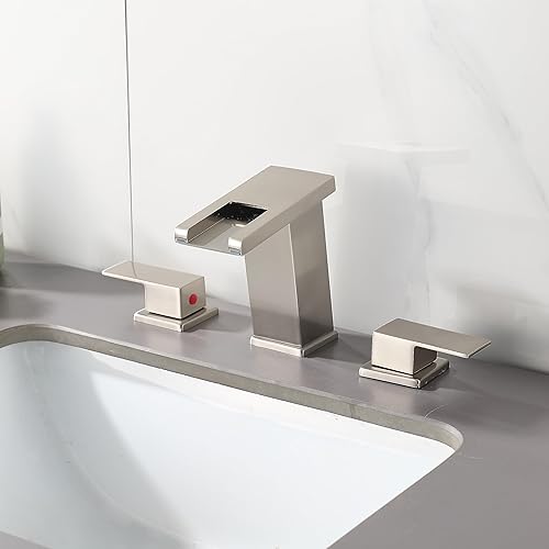 Miniatura 4 de Grifo de baño, grifo de baño de 3 agujeros, grifo de cascada, grifo de tocador de baño, grifo de lavabo de baño para 3 agujeros con luz LED con